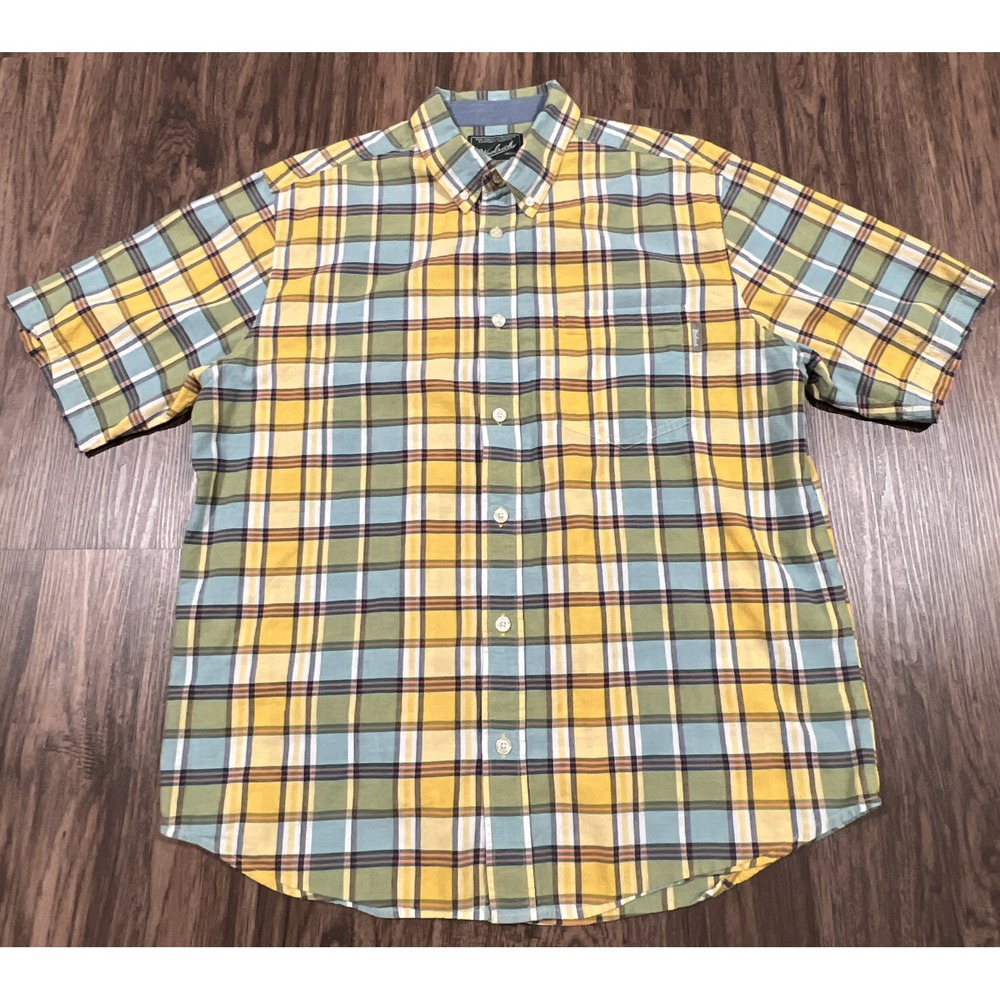 Woolrich Button Up Shirt Mens yellow Plaid Stretch Wicking Outdoor size L